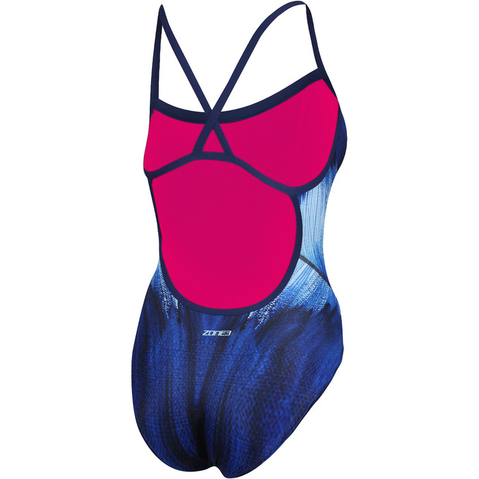 2023 Zone3 Womens Cosmic 3.0 Strap Back Swimming Costume SW20WCSB120 - Navy / Blue / White